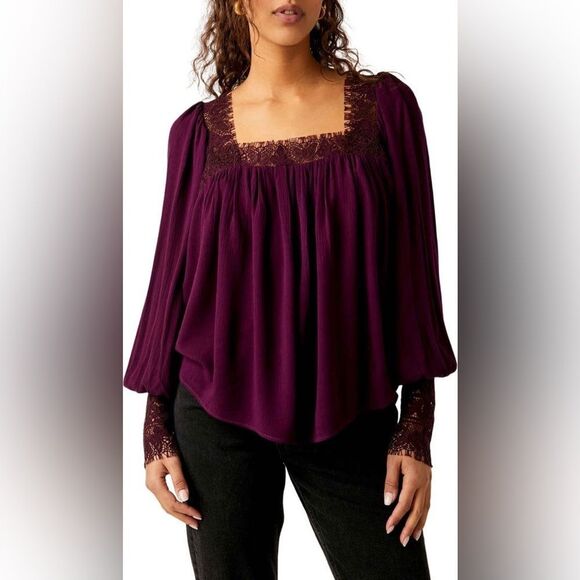 Free People Flutter By Lace Blouse In Potent Purple - Picture 1 of 4